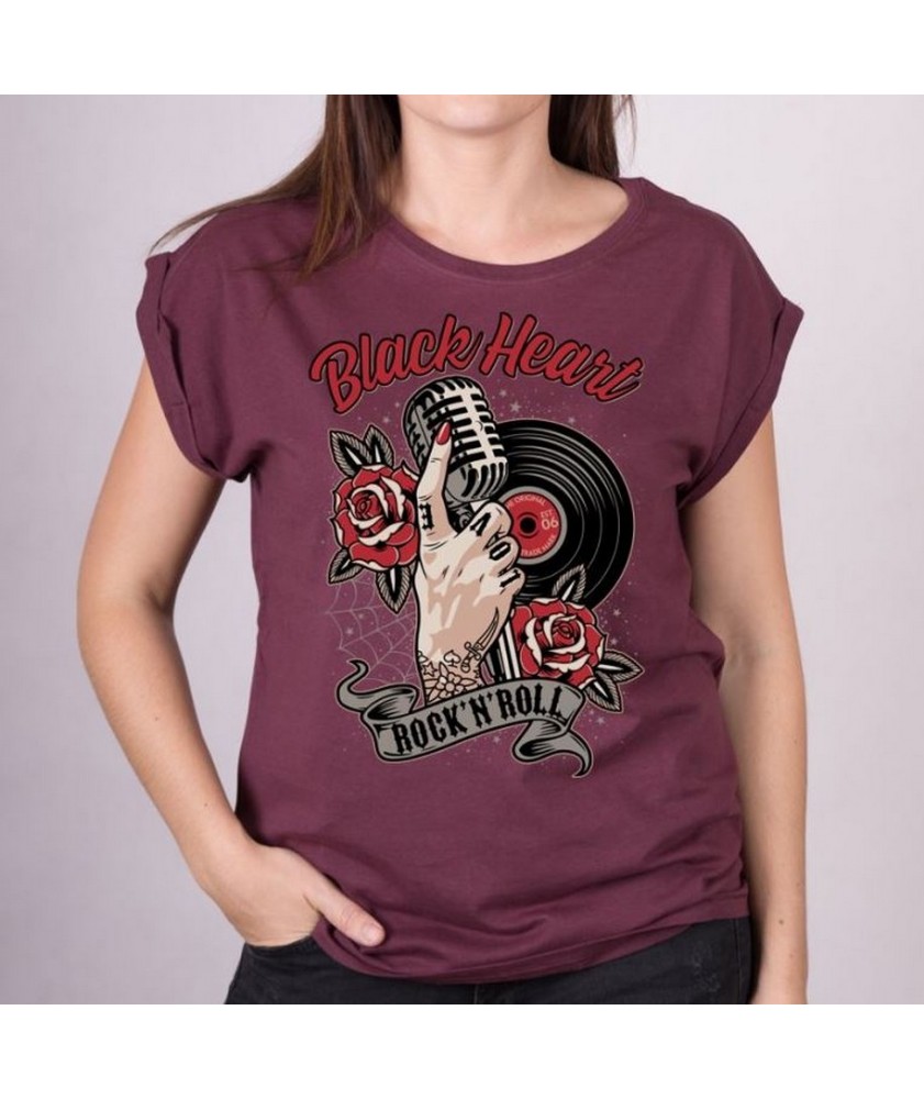 Tee Shirt Rock Punk Femme Rockn Roll Black Heart 0711